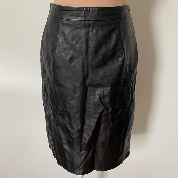 Milly Black Calf Leather Knee Length Back Vent Pencil Skirt Size 4 - Picture 1 of 9